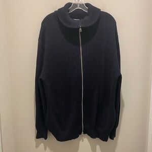 Zara Dark Blue Full-Double Zip Up Knit Sweater Men Size XL EUC Warm Comfy